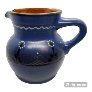 Blue Handpainted Studio Pottery Pitcher Creamer redware